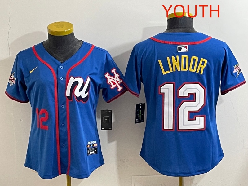 Youth 2025 New York Mets #12 Lindor Blue Nike 2025 MLB All Star Jersey style 007